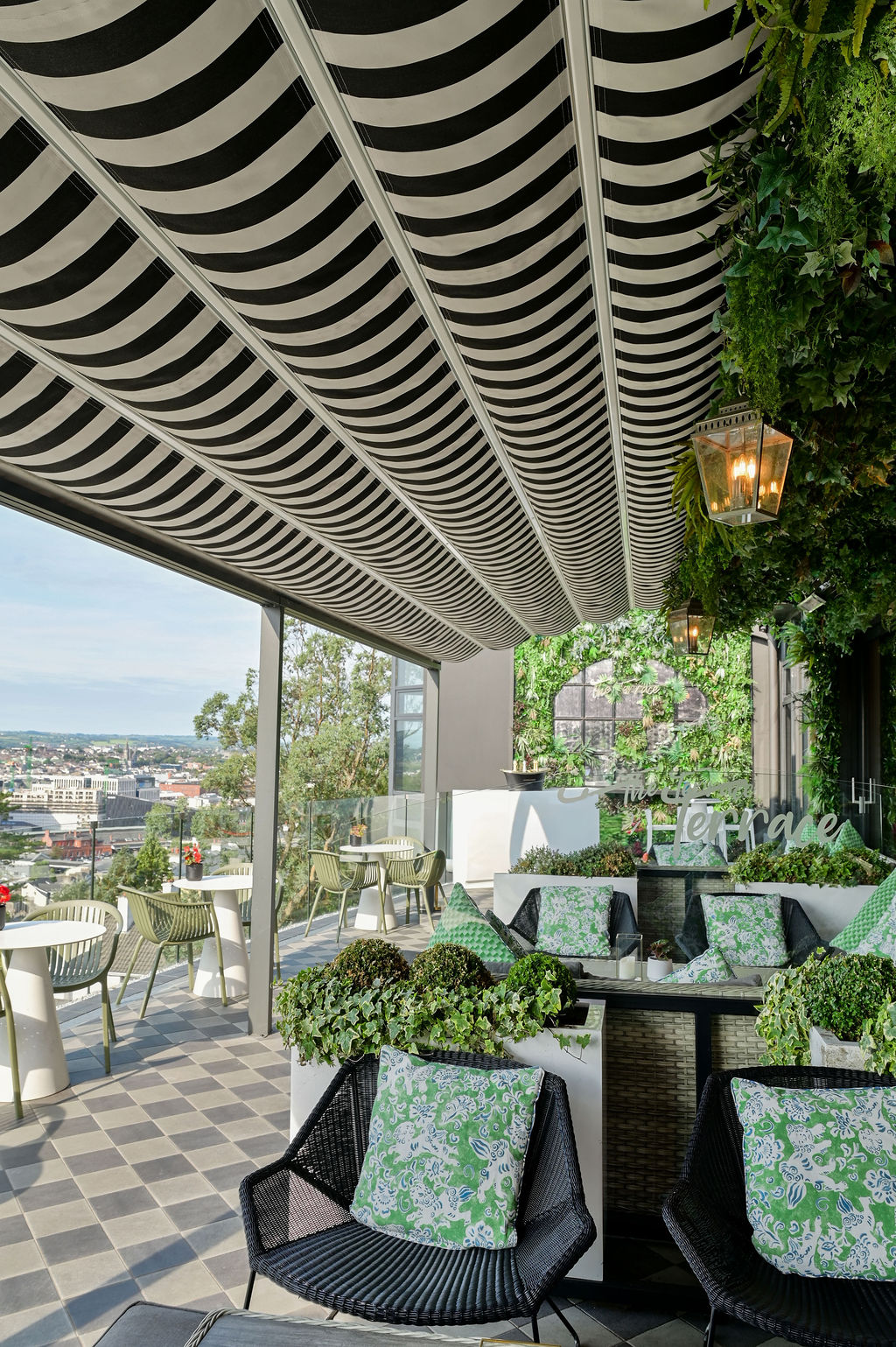 The terrace at Panorama Restaurant overlooking Cork city from The Montenotte